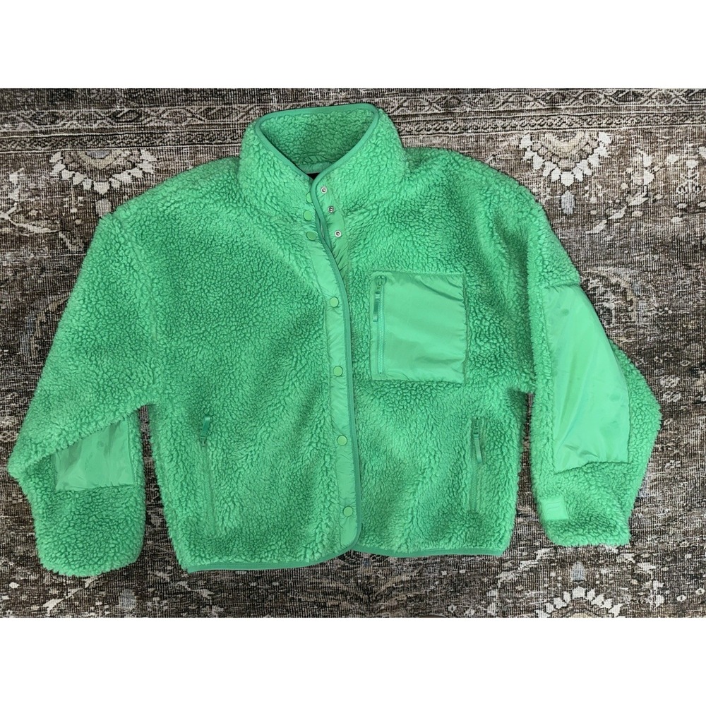 Fabletics Tahoe Teddy Jacket Women's Large L Green Sherpa EUC